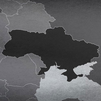 A black and white image of a map of Ukraine and surrounding countries