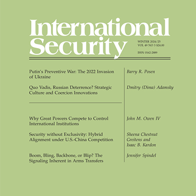 Cover of International Security Journal, Volume Volume 49, Issue 3, Winter 2025Winter 2025