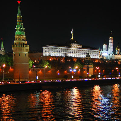 Night view of Moscow highway, Russia