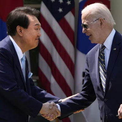 U.S. President Joe Biden and South Korean President Yoon Suk-Yeol in the Rose Garde