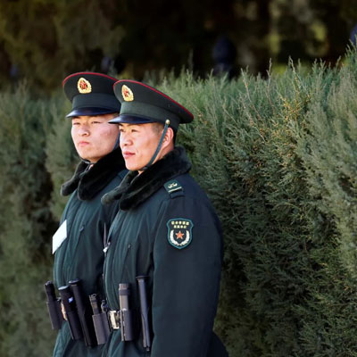 Chinese soldiers guarding the Great Hall of the People in Beijing